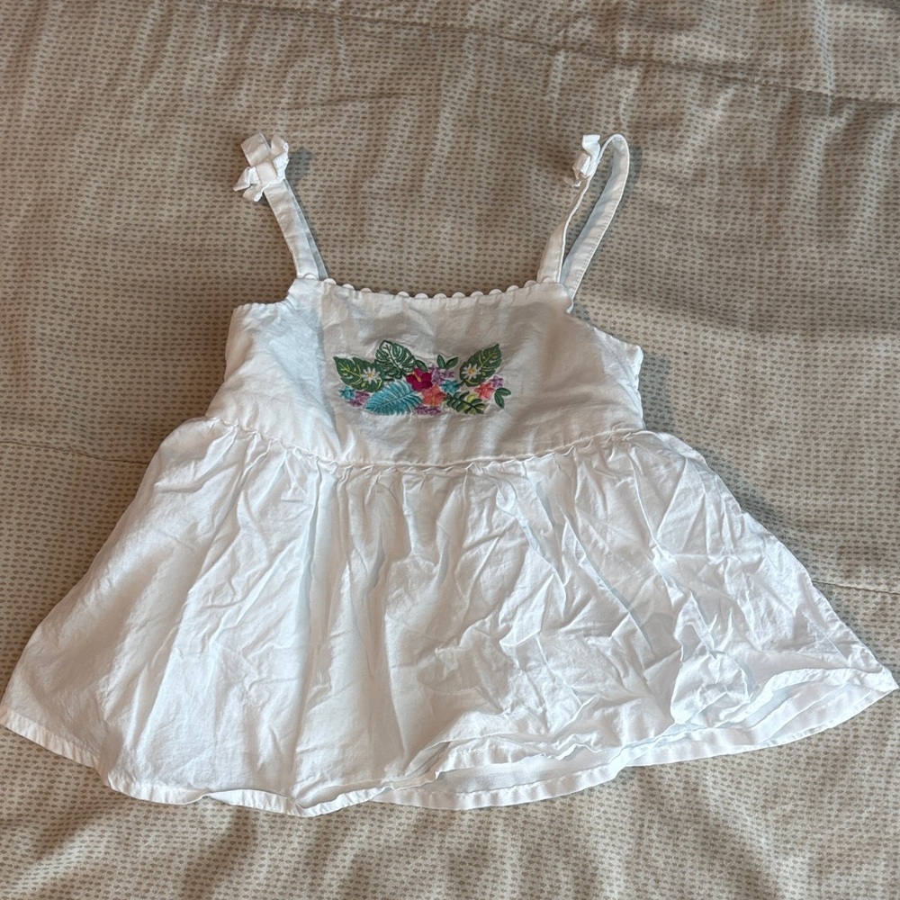 White Floral Embroidered Girl's Tank Top